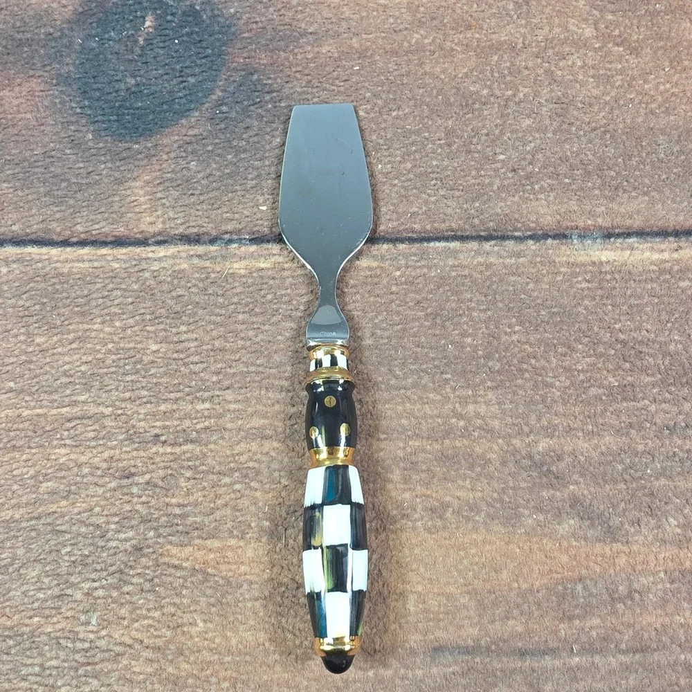 MacKenzie-Childs Cheese Knife Set OS Black White Good Courtly Check 3pc Set